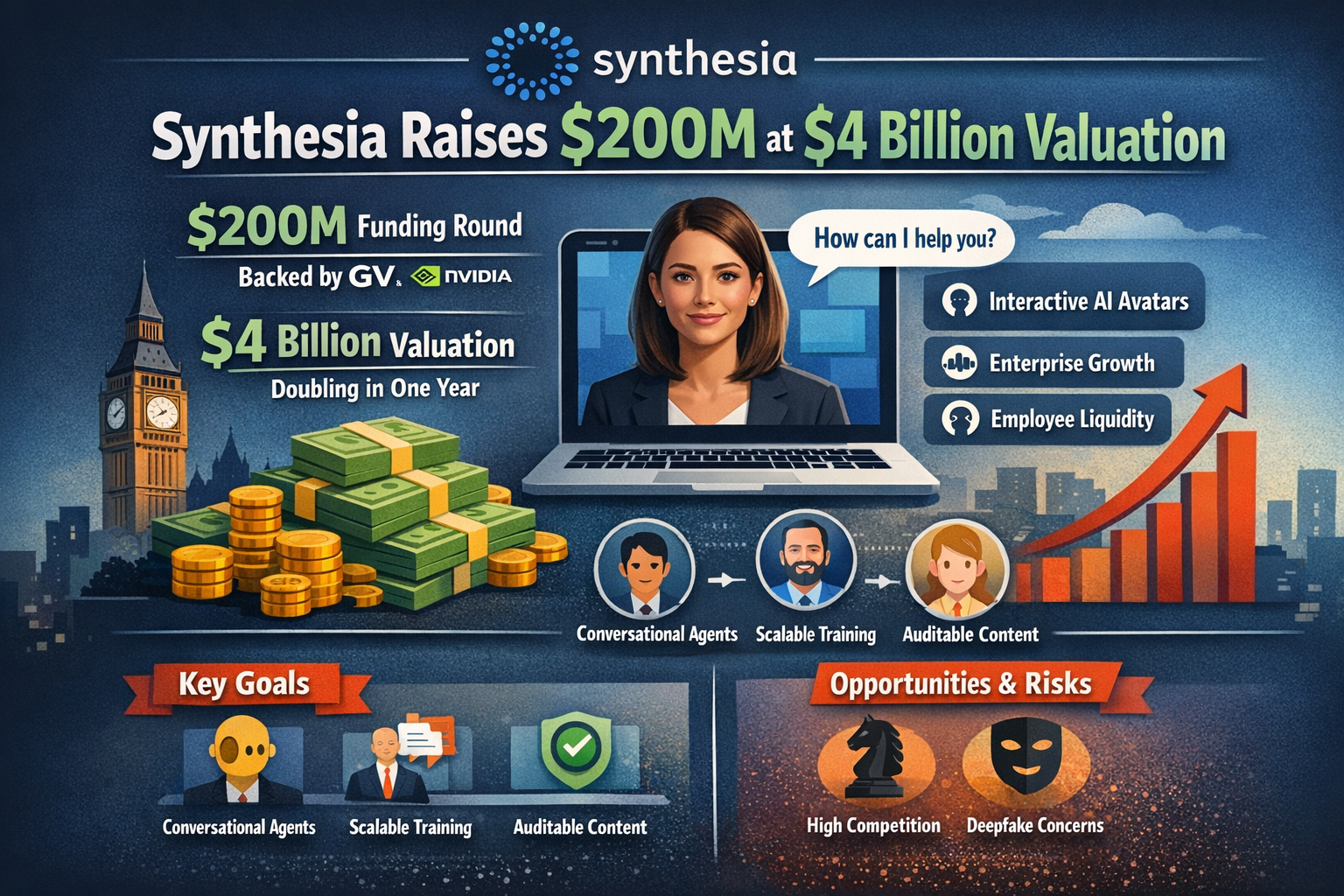 Synthesia funding and growth infographic