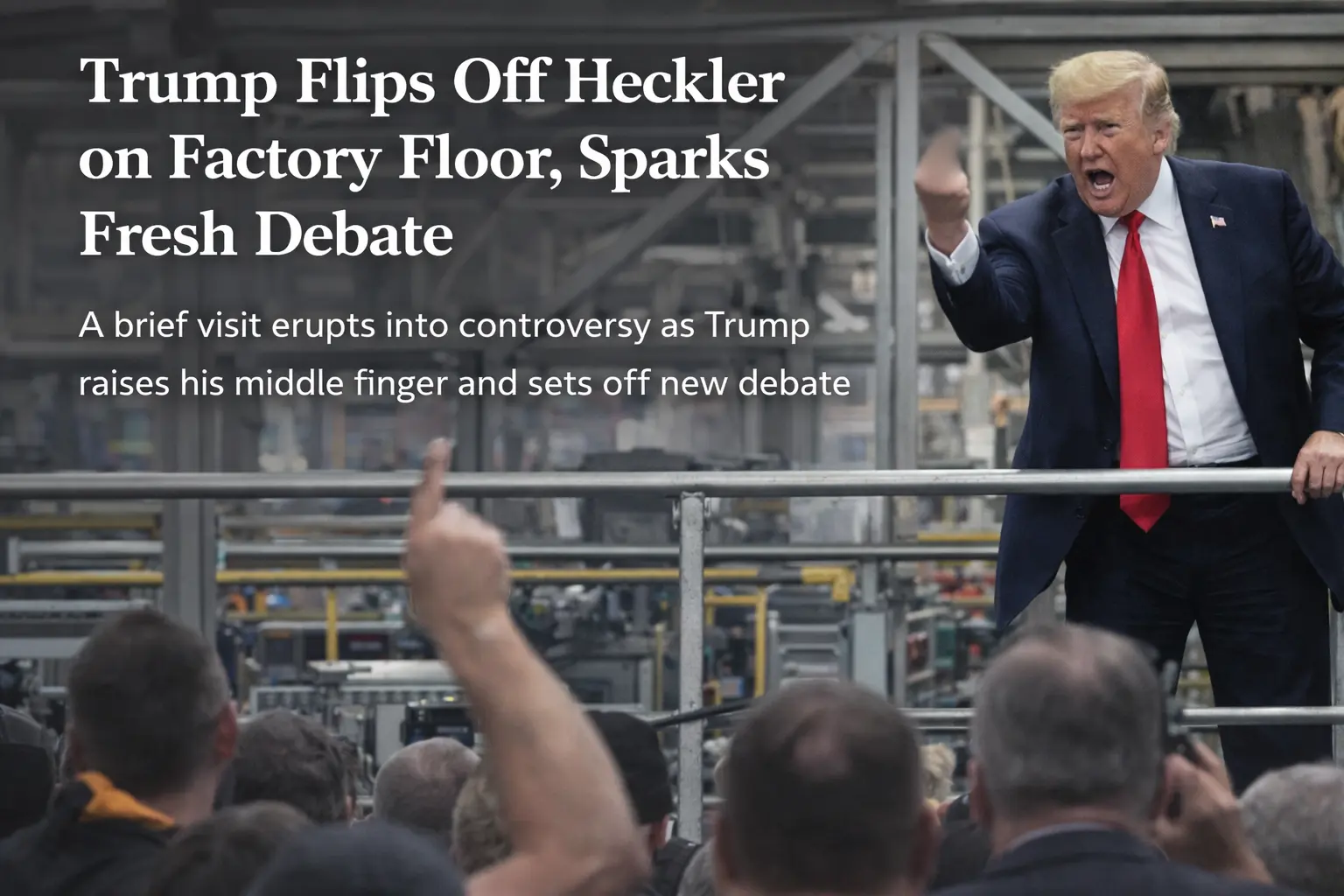 Trump gestures to heckler during factory visit