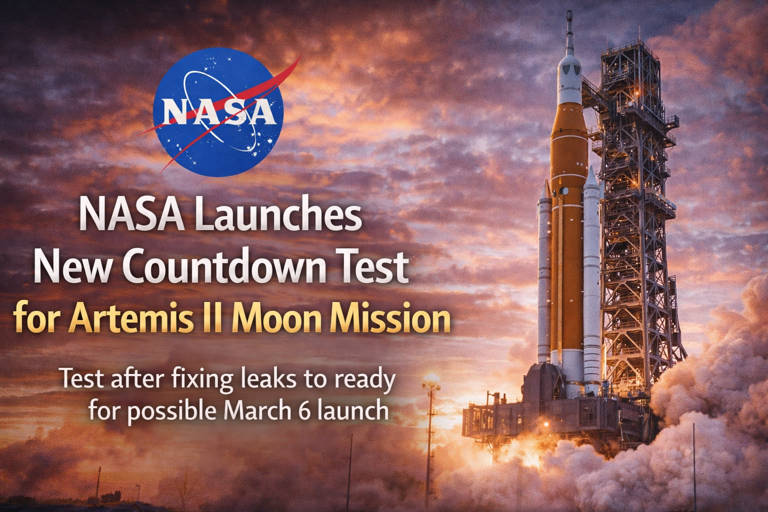 NASA Artemis II rocket at sunset